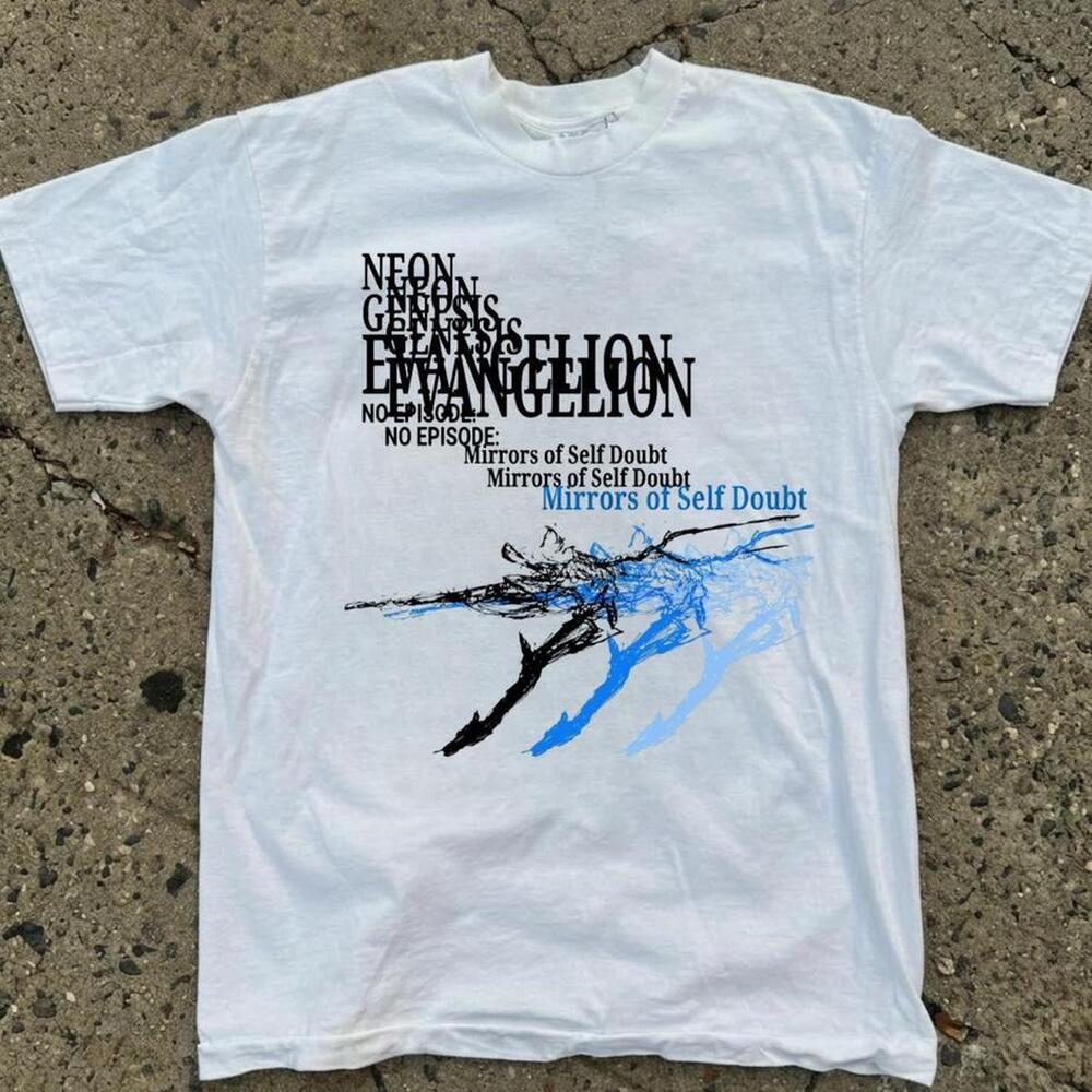 Evangelion Mirrors of Self Doubt Graphic Cyberpunk White T-Shirt